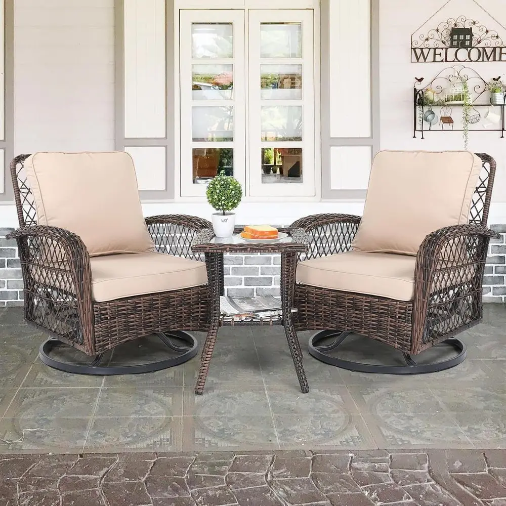Outdoor Furniture Rocking Chair - 3-Piece Patio Furniture Set, Swivel Rocking