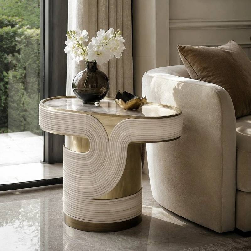 Outdoor Furniture Dubai - Oval Marbles Gold Tables Dubai Garden