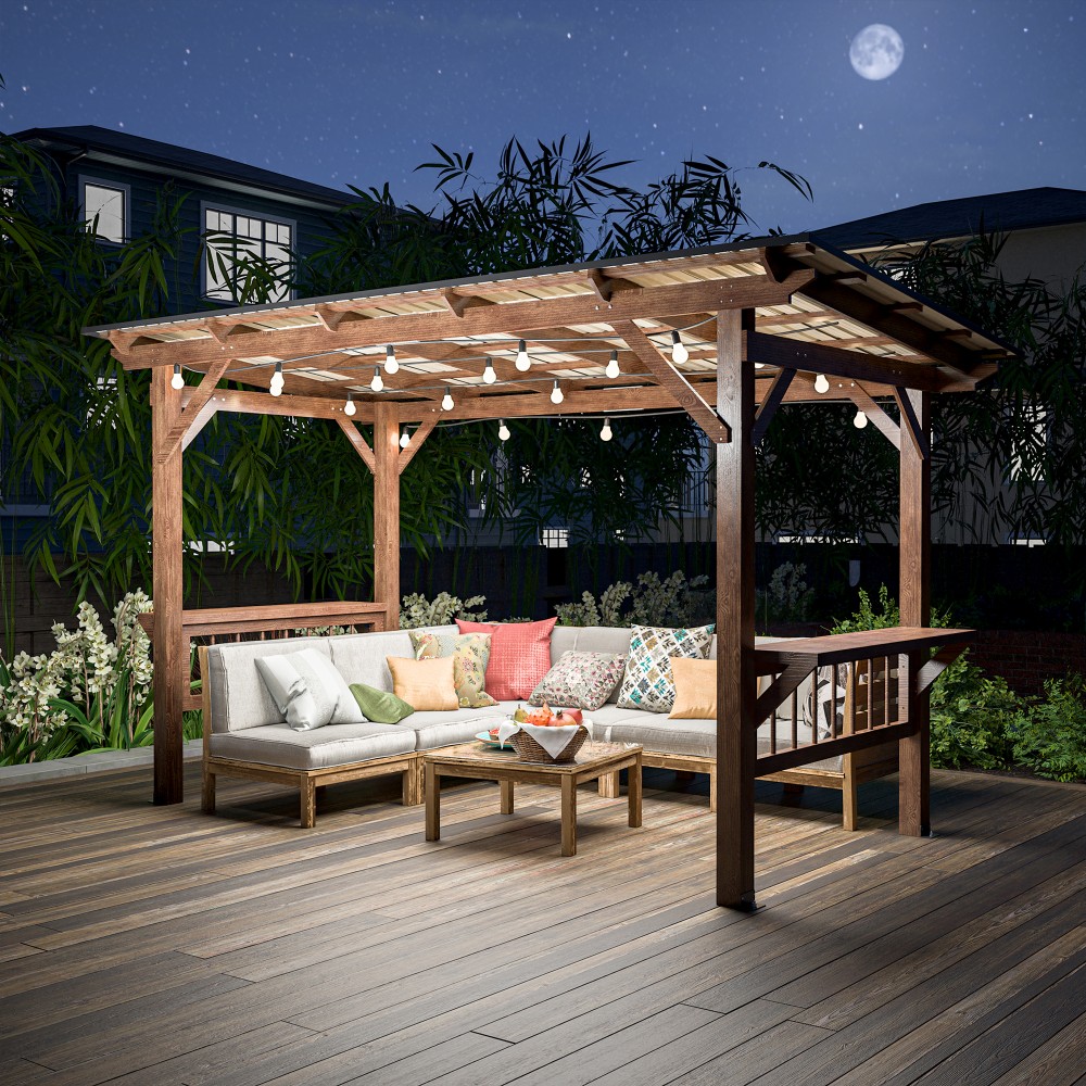 ！@13' X 6.5' Modern Wooden Per - Outdoor Furniture Gazebo 评论和价格