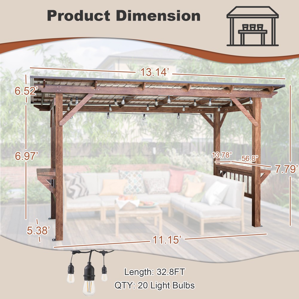 ！@13' X 6.5' Modern Wooden Per - Outdoor Furniture Gazebo 评论和价格